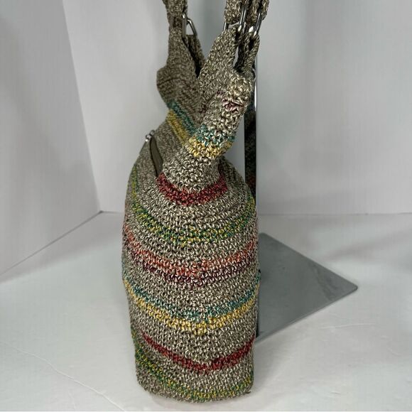 THE SAK Voyager Crochet Gray Stripped Belle Shoulder Tote Bohemian Medium Bag - Picture 5 of 12